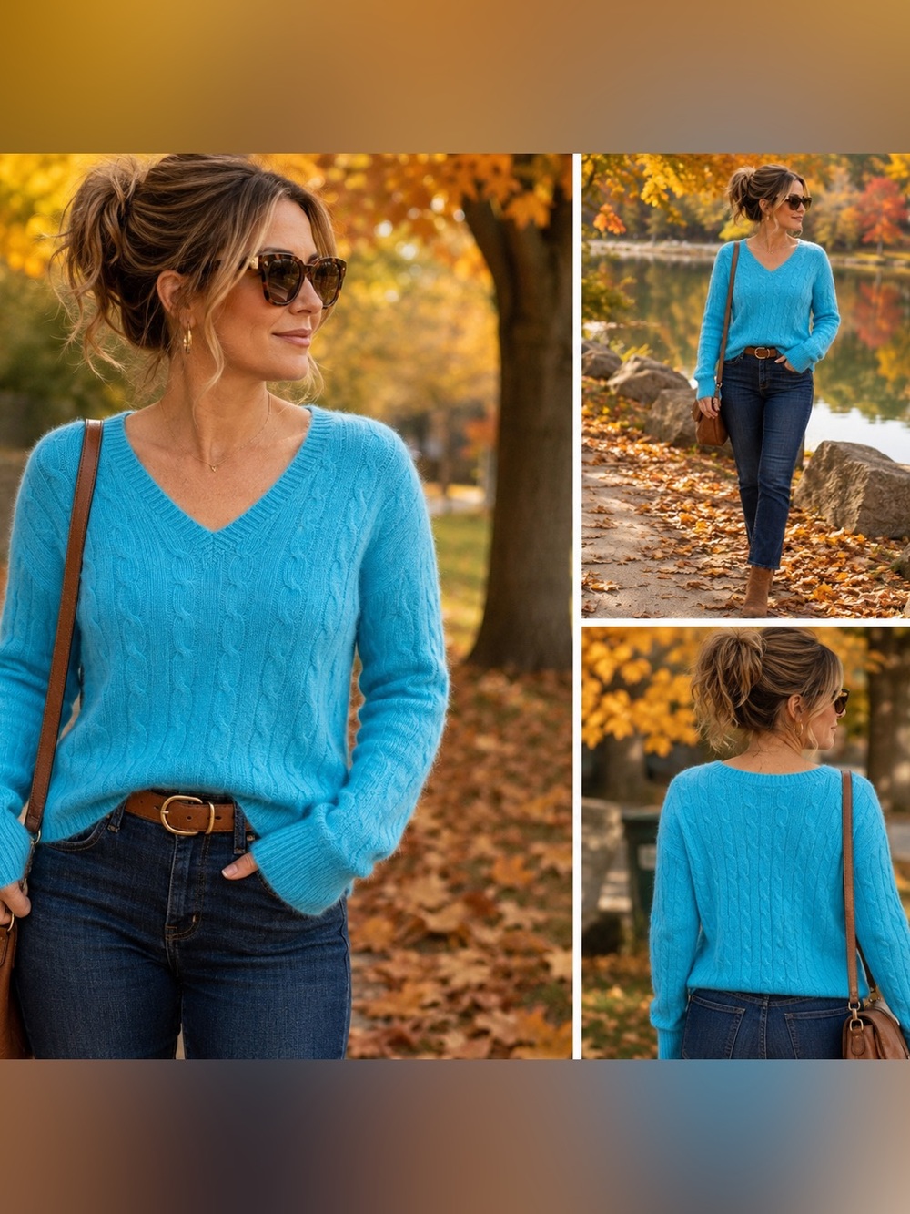Polo Ralph Lauren 100% Cashmere Cable Knit V-Neck Sweater Turquoise Blue L